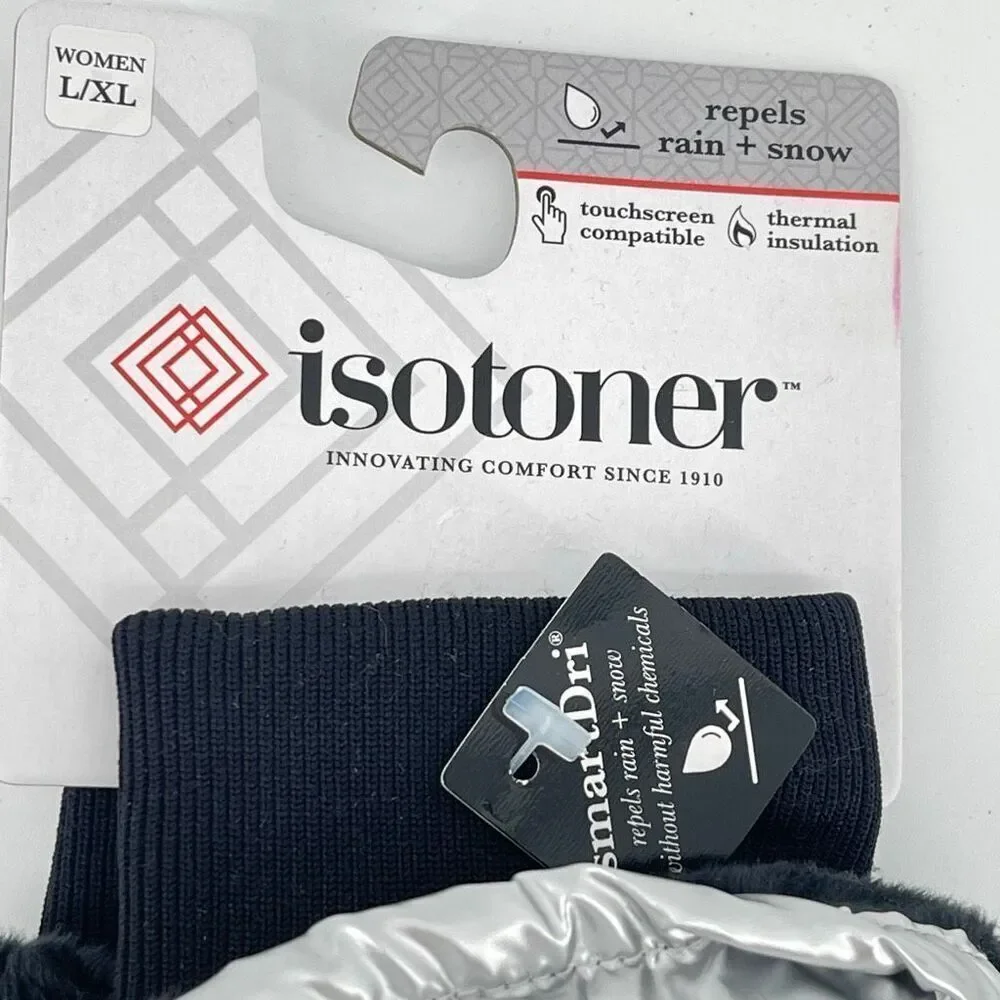Isotoner Women’s Metallic Silver Flip-Top Mittens Warm Insulated L/XL New